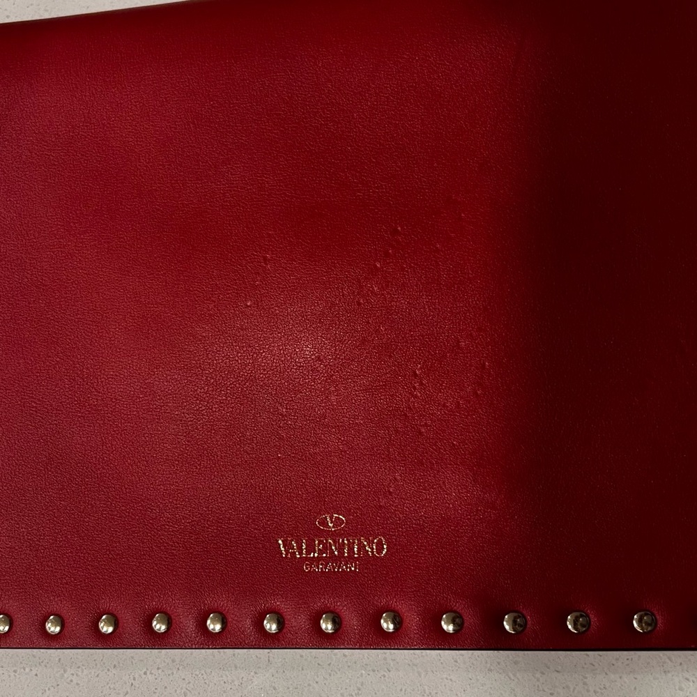 Valentino Red Leather Envelope Clutch with Silver Accents